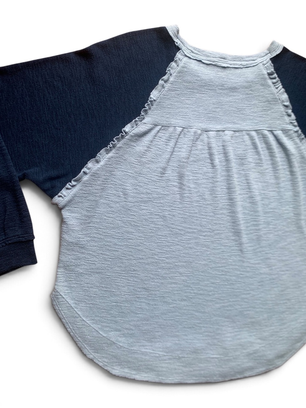 Pilcro Ruffled Raglan Thermal Top Blue Colorblock Layering Size Small - Picture 3 of 8